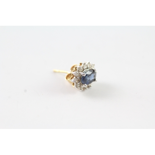 148 - 14ct gold diamond and sapphire cluster stud earrings