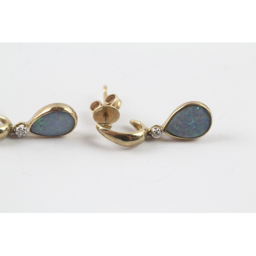 152 - 9ct gold opal triplet and diamond drop stud earrings