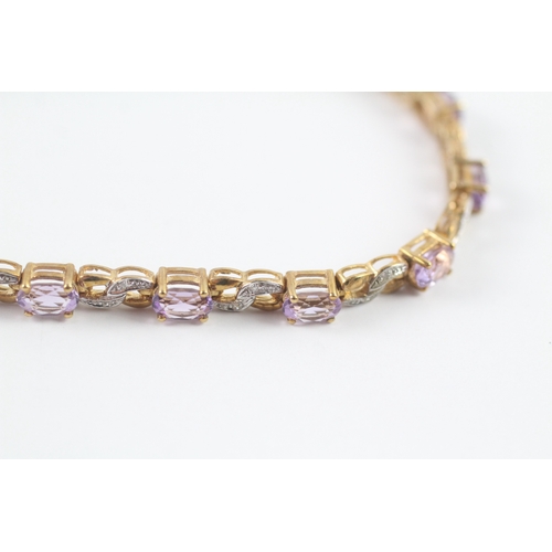 153 - 9ct gold amethyst and diamond tennis style bracelet