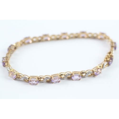 153 - 9ct gold amethyst and diamond tennis style bracelet