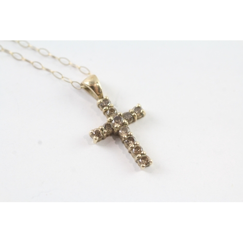 160 - 9ct gold diamond set cross pendant and chain