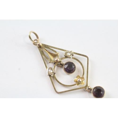 162 - 9ct gold amethyst and pearl lavalliere pendant