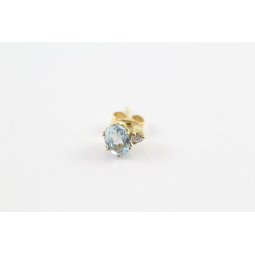 164 - 18ct gold blue gemstone and diamond stud earrings