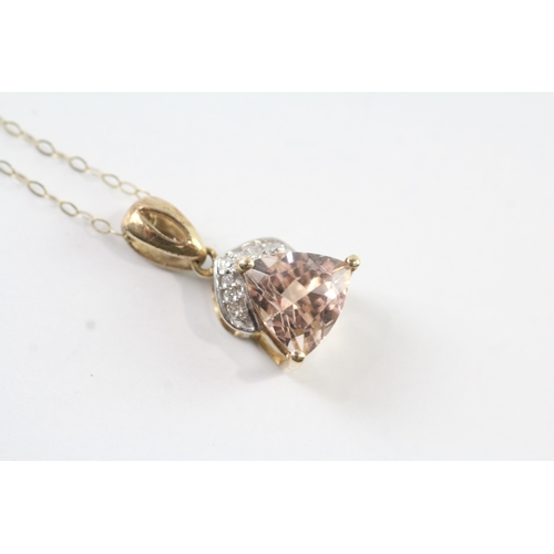 174 - 9ct gold diamond and kunzite pendant and chain