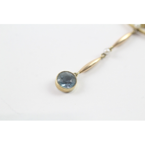 192 - 15ct gold antique aquamarine & seed pearl drop necklace