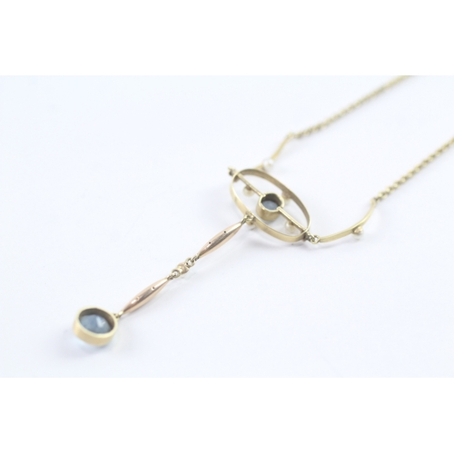 192 - 15ct gold antique aquamarine & seed pearl drop necklace