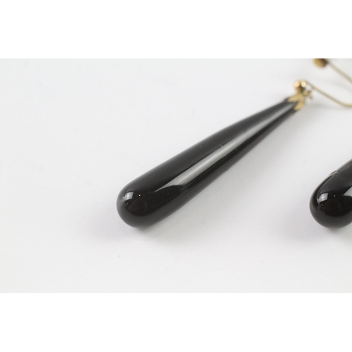 193 - 9ct gold onyx drop earrings with screw backs