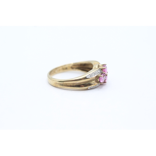 196 - 9ct gold pink gemstone and diamond ring (3.2g) Size N