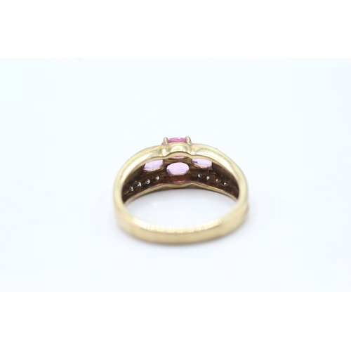 196 - 9ct gold pink gemstone and diamond ring (3.2g) Size N