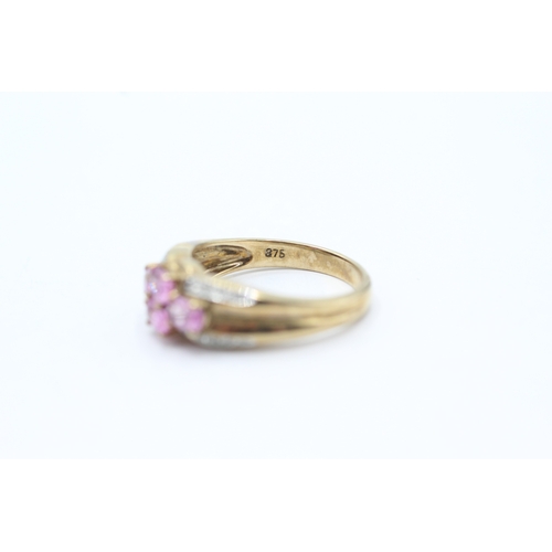 196 - 9ct gold pink gemstone and diamond ring (3.2g) Size N