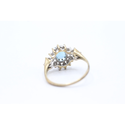 199 - 9ct gold blue gemstone and diamond ring (3.3g) Size T 1/2