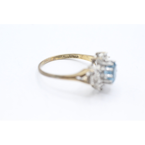 199 - 9ct gold blue gemstone and diamond ring (3.3g) Size T 1/2