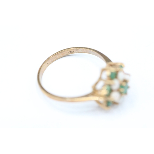 205 - 9ct gold emerald and opal ring (2.7g) Size Q