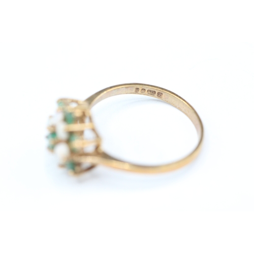 205 - 9ct gold emerald and opal ring (2.7g) Size Q