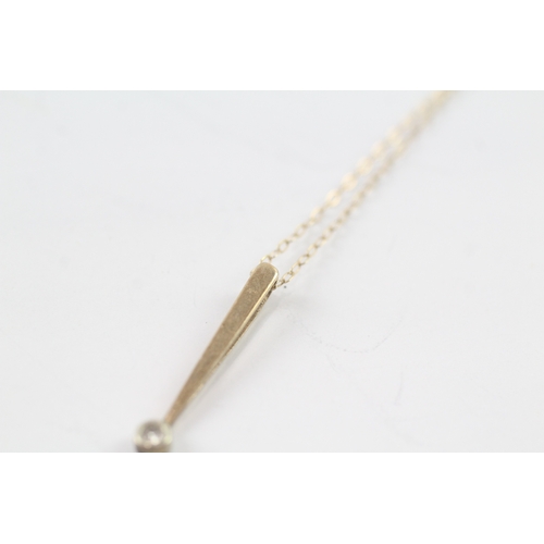 209 - 9ct gold diamond drop pendant on chain