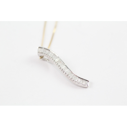 218 - 9ct gold diamond bar pendant on chain