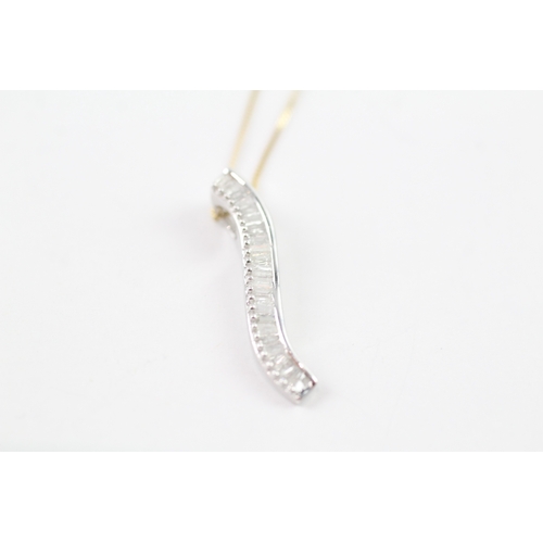 218 - 9ct gold diamond bar pendant on chain