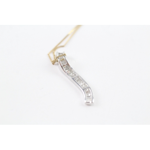 218 - 9ct gold diamond bar pendant on chain