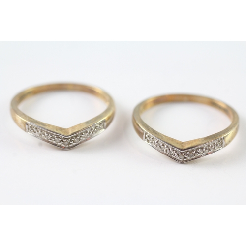 245 - 2x 9ct gold diamond wishbone rings (3.4g) Size O