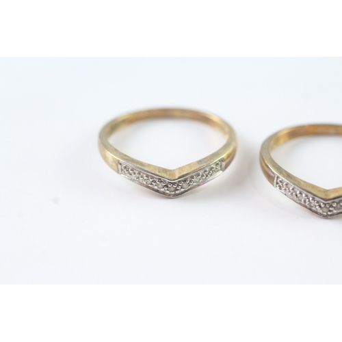 245 - 2x 9ct gold diamond wishbone rings (3.4g) Size O