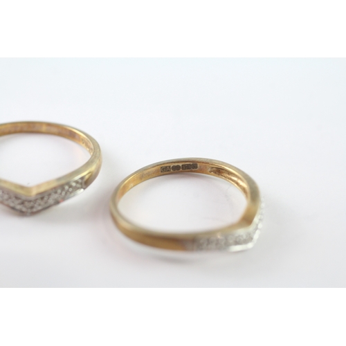 245 - 2x 9ct gold diamond wishbone rings (3.4g) Size O