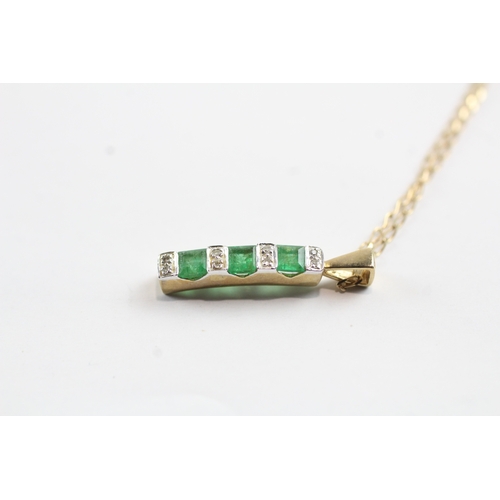 30 - 9ct gold emerald and diamond pendant on chain