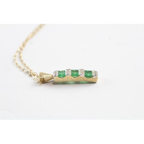 30 - 9ct gold emerald and diamond pendant on chain