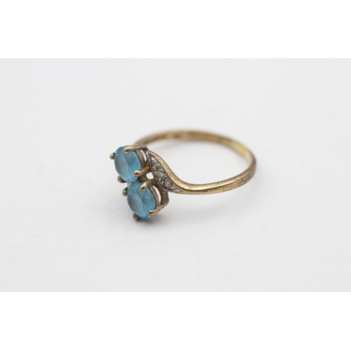 32 - 9ct gold vintage style blue gemstone & diamond dress ring (1.4g) Size L