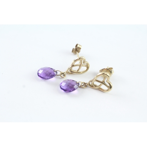 36 - 9ct gold and amethyst drop stud earrings (1.9g)