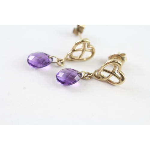 36 - 9ct gold and amethyst drop stud earrings (1.9g)