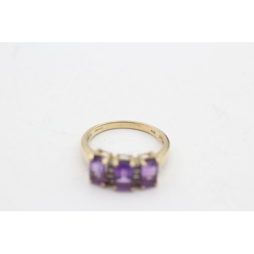 39 - 9ct gold amethyst & diamond dress ring (2.4g) Size L