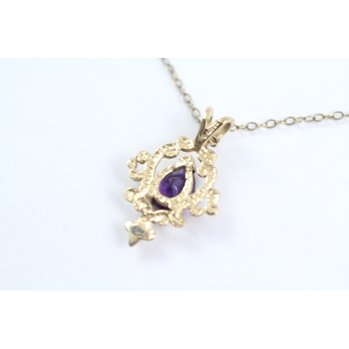 46 - 2x 9ct gold amethyst stud earrings & necklace sets