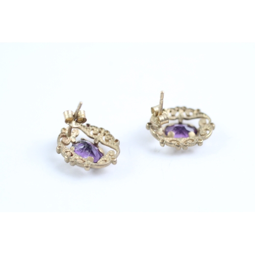 46 - 2x 9ct gold amethyst stud earrings & necklace sets