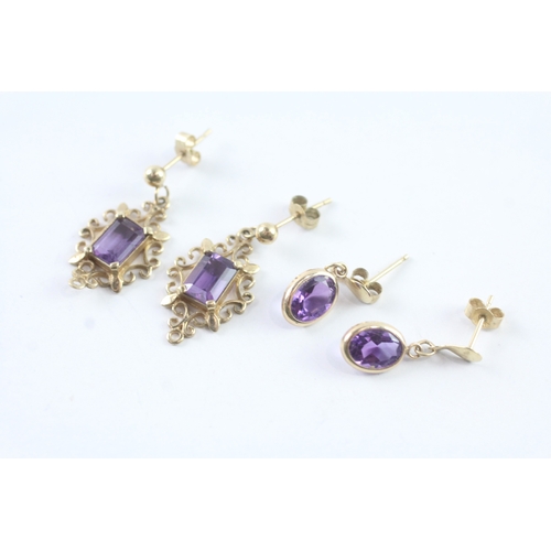 47 - 2x 9ct gold amethyst drop earrings (2.9g)