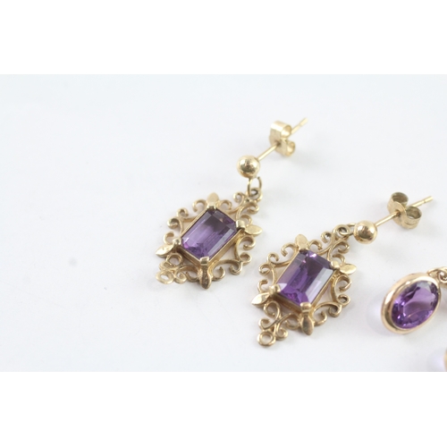 47 - 2x 9ct gold amethyst drop earrings (2.9g)