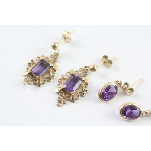 47 - 2x 9ct gold amethyst drop earrings (2.9g)