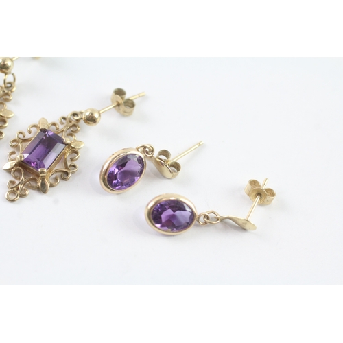 47 - 2x 9ct gold amethyst drop earrings (2.9g)