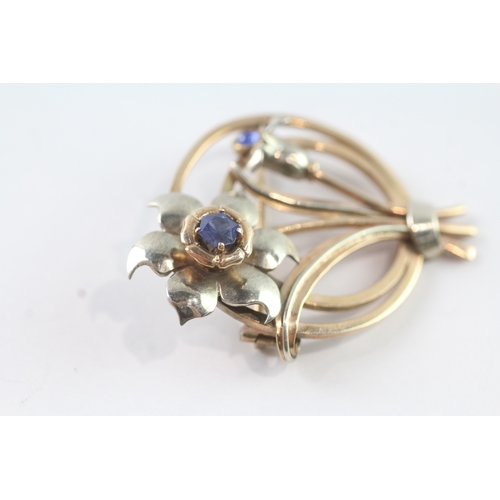 5 - 9ct gold antique sapphire set floral brooch