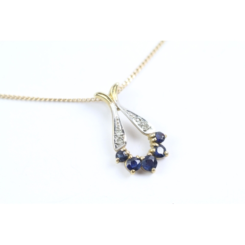 55 - 2x 9ct gold sapphire & diamond drop earrings & necklace set