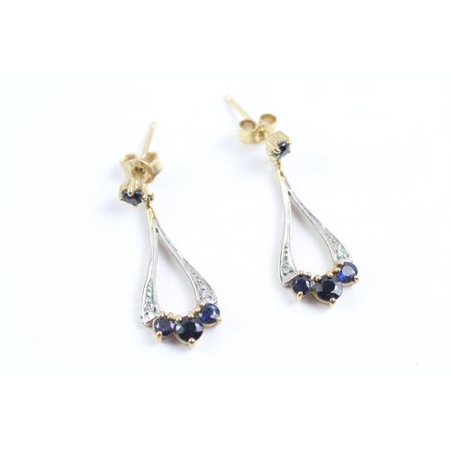 55 - 2x 9ct gold sapphire & diamond drop earrings & necklace set