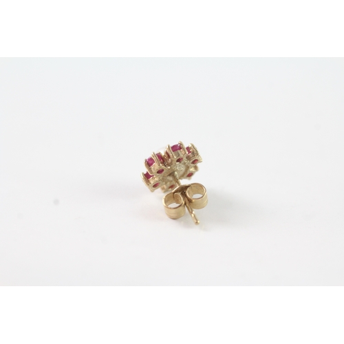 56 - 9ct gold ruby and pearl cluster stud earrings