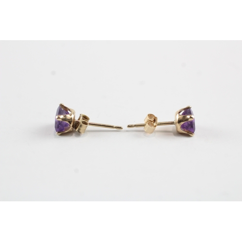 6 - 3 x 9ct gold amethyst stud & drop earrings