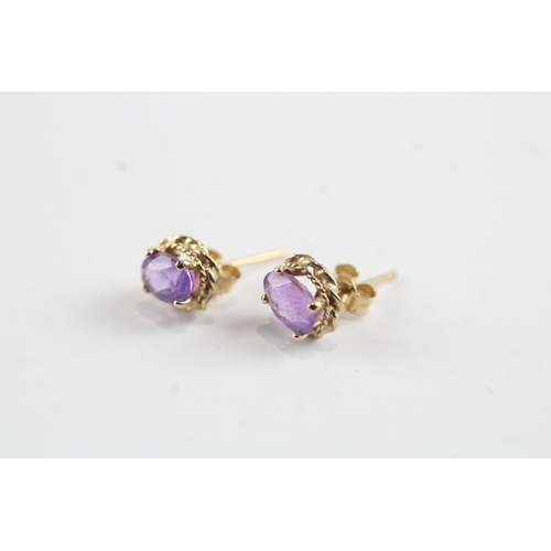 6 - 3 x 9ct gold amethyst stud & drop earrings