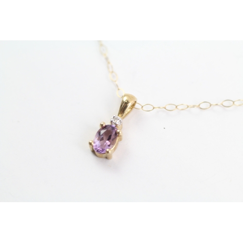 61 - 2x 9ct gold amethyst & cubic zirconia drop earrings & necklace