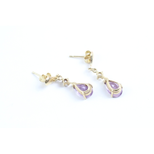 61 - 2x 9ct gold amethyst & cubic zirconia drop earrings & necklace