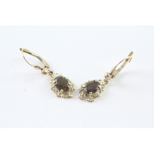 70 - 9ct gold smoky quartz drop earrings