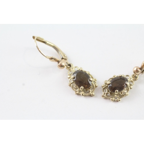 70 - 9ct gold smoky quartz drop earrings