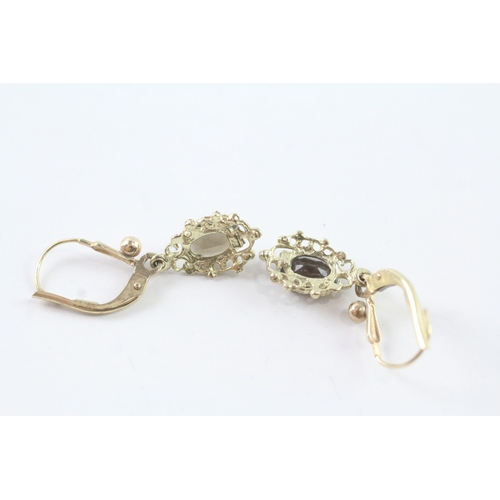 70 - 9ct gold smoky quartz drop earrings