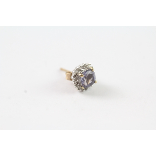 73 - 9ct gold diamond and tanzanite stud earrings