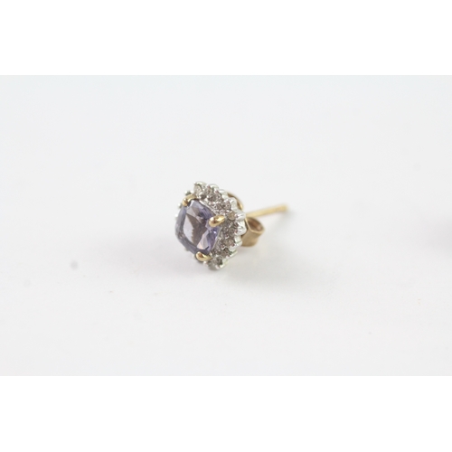 73 - 9ct gold diamond and tanzanite stud earrings